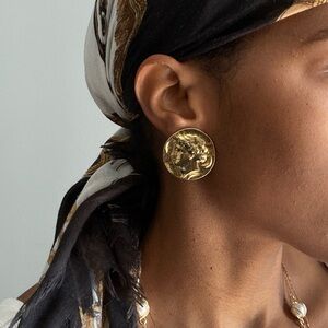 Aurum Clad Ancient Greek Gold Vintage Statement Clip On Earrings